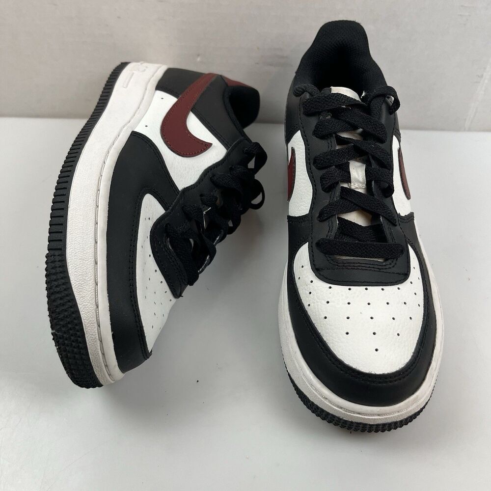 Nike Air Force 1 Low GS Sneakers Black White Red Colorblock Big Kids Size 5.5Y